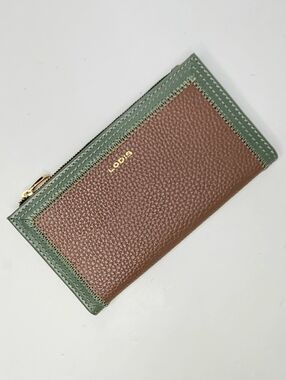 Lodis Color Block Genuine Leather Brown Green Bifold Wallet